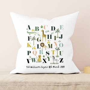 Venta caliente personalizado Safari animales alfabeto funda de cojín nuevo bebé regalo niños algodón estampado cuadrado Baby Shower bautizo - Product Image 2