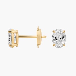 14K Solid Gold F-G VS2-SI1 Oval Lab Grown Diamond Prong Stud <b>Earrings</b> 1.5 Ct Total Guardian <b>Backs</b> Rhodium Finish For Women - Product Image 2
