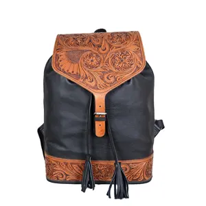 Bolso de Mano Estilo Vaquera Occidental Vintage de Lujo para Mujer, con Diseño Floral Tallado a Mano, Correa, Forro de Cuero Genuino, Diseño con Herramientas Manuales, Borla y Cremallera - Product Image 1