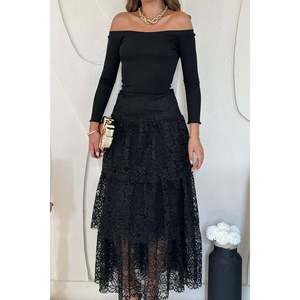 <b>Black</b> <b>Tiered</b> Lace <b>Skirt</b> - <b>Black</b> - Product Image 4