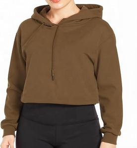 Sudaderas con capucha cortas de forro polar para mujer con logotipo personalizado, precio al por mayor, opciones con cremallera o sin cremallera, marca privada disponible. - Product Image 2