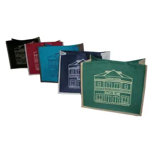 कस्टम लोगो मुद्रित पैटर्न डिजाइन कपास रस्सी संभाल पीपी टुकड़े टुकड़े में रंगे जूट प्रचारक बैग