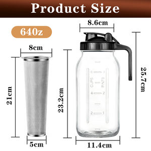 2 Quart 64OZ lebar mulut anti bocor kaca Mason Jar Pitcher Jug dengan tutup Filter wadah tugas berat untuk air teh es kopi - Product Image 3