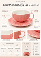 Ensemble tasse à café, soucoupe et cuillère en céramique de style européen de 200 ml, réutilisable, écologique, passe au lave-vaisselle, pour le thé de l'après-midi, en stock