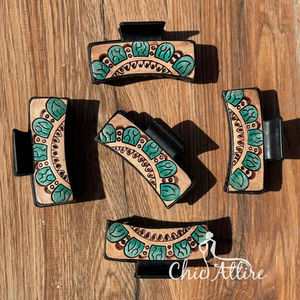 Pinces à cheveux en cuir véritable usiné à la main, design de luxe occidental, accessoires pour femmes - Product Image 1