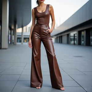 กางเกงเลกกิ้งหนังแกะขายาวแบบขากว้างสำหรับผู้หญิงกางเกงเลกกิ้งหนังแท้คุณภาพสูงกันลมสำหรับผู้หญิง - Product Image 3