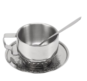 Tasse et soucoupe à double paroi en acier inoxydable, dernier modèle, ensemble de tasses à thé à double paroi avec poignée - Product Image 1