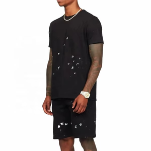 Dernière sérigraphie personnalisée survêtement unisexe à manches courtes en coton pour hommes 2 pièces ensemble court d'été ensemble de t-shirts unis - Product Image 2