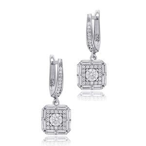 ต่างหูเซอร์คอนทรงสี่เหลี่ยมดีไซน์เรขาคณิตแบบ925เครื่องประดับเงินสเตอร์ลิง - Product Image 3