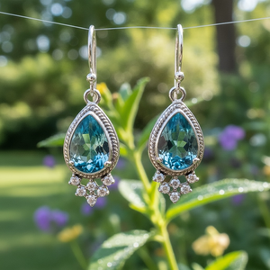 Pendientes de Topacio Hechos a Mano en Plata de Ley 925, Pendientes Colgantes con Piedras Preciosas en Forma de Lágrima, Joyería de Plata con Topacio Neutro |   Regalo para Ella - Product Image 1