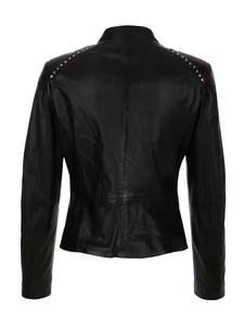 Women's Full Rhinestones Cow Skin Leather Jacket Winter Raw Waterproof Windproof Breathable Stand Collar Fashion Design - Product Image 2