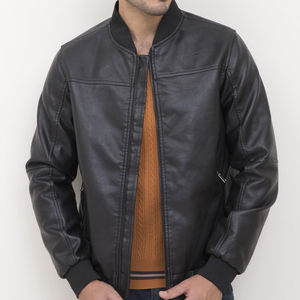 Veste en cuir noir personnalisable par le fabricant direct, col en PU, manches longues, style urbain d'hiver, vêtements de neige, ODM haut de gamme, bleu gris - Product Image 1