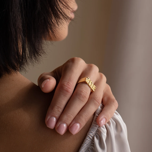 14k Solid Gold Plated Custom Bold Name <b>Ring</b> by Caitlyn Minimalist With Chunky Statement Personalized <b>Ring</b> <b>for</b> Unisex Jewelry - Product Image 3