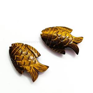 Deslumbrante piedra preciosa tallada de pez Ojo de tigre-Encanto de pez Ojo de Tigre natural de 25mm, colgante de pez tallado a mano, piedra perforada - Product Image 4