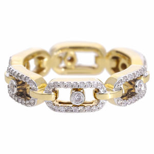 Bague audacieuse en or jaune 14 carats avec diamants naturels avec design à maillons de chaîne avec lunette et pavé pour une élégance contemporaine - Product Image 2