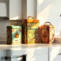 Recipientes de Almacenamiento de Té, Azúcar y Café de Metal, Hechos a Mano, Ecológicos, Clásicos, de Hierro, de 3 Piezas, a Todo Color, para Uso en Restaurantes