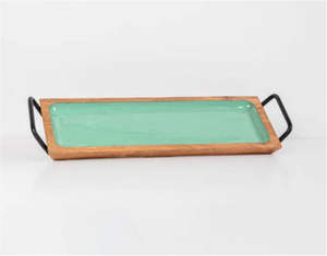 ถาดเสิร์ฟไม้สุดสร้างสรรค์พร้อมด้ามเคลือบเคลือบเงาและด้ามจับเหล็กดีไซน์นามธรรมมันวาวสำหรับตกแต่ง - Product Image 1