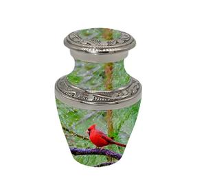 Fournitures funéraires souvenir de crémation de haute qualité pour le stockage des cendres souvenir en aluminium de qualité supérieure oiseau cardinal imprimé - Product Image 1