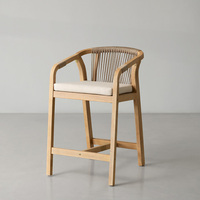 Chaise de bar moderne avec structure en teck massif et dossier en corde tressée pour hôtel et salle à manger