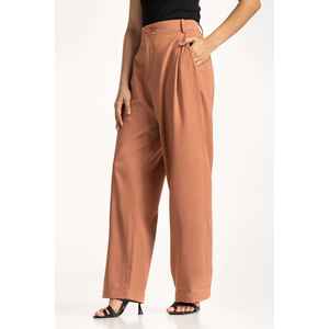 Pantalon large taille haute en crêpe infroissable respirant avec boutons décoratifs et taille élastique, idéal pour le bureau - Product Image 4