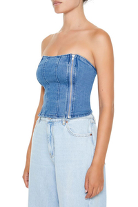 Denim Lace-Up Tube <b>Top</b> 2025 Customized Design Breathable Women Plus Sized Women Jeans Tube <b>Top</b> women's shirt wholesale price - Product Image 4