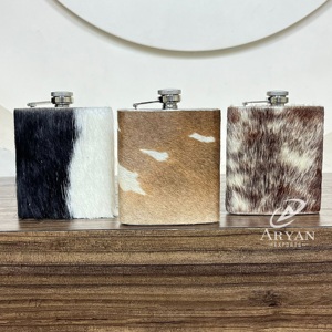 New Handmade 8oz Rustic Cowhide Leather <b>Flask</b> Cover Durable Genuine Leather Stainless Steel Eco-friendly Luxury Hip <b>Flask</b> Holder - Product Image 1