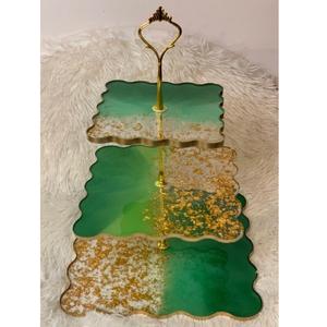 เซิร์ฟเวอร์สำหรับตกแต่งเค้กเรซินอีพ็อกซี่3ชั้นทำด้วยมือถาดทรงสี่เหลี่ยมถาดเค้กมาตรฐานสูง - Product Image 1