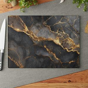 Planche à découper de luxe noire avec finition dorée, planche de cuisine polyvalente pour la préparation des aliments, les réceptions et les cadeaux - Product Image 2