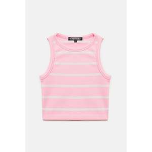 <b>Pink</b> White Striped Ladies Blouse Asymmetrical Ruffled <b>Bow</b> Collar Embroidered Front Logo Regular Fit Short Polyester Autumn - Product Image 6