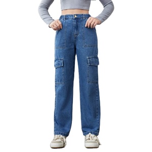 Jeans Cargo de Mezclilla para Mujer, Color Azul Piedra, Cintura Alta, Holgados, con Múltiples Bolsillos, Ecológicos, Transpirables, Estilo Urbano, Vintage - Product Image 1