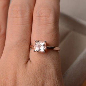 Natural Pink Morganite <b>Ring</b> 925 Sterling <b>Silver</b> <b>Solitaire</b> Vintage Style Cushion Cut Rose Gold Plated Gemstone Third Party - Product Image 3