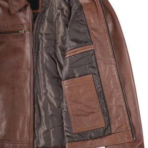 Chaqueta de Cuero de Oveja para Hombre, de Alta Calidad, Elegante, Suave, Transpirable, Impermeable, con Cierre, Cortavientos, de Color Sólido - Product Image 5