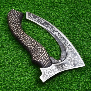 Hache à pizza en acier à haute teneur en carbone forgé à la main, de haute qualité, très vendue, trancheuse à pizza, coupe-pizza viking avec étui en cuir - Product Image 3