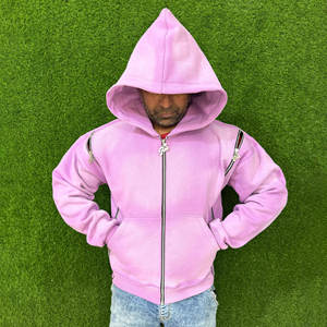 Sweat à capuche zippé unisexe surdimensionné en molleton écologique, mélange de coton et de tissu éponge, effet délavé vintage et vieilli - Product Image 1