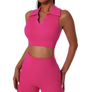 Vêtements de sport pour femmes de haute qualité, personnalisés, à côtes solides, respirants, taille haute, sans couture, vêtements de sport actifs, yoga, entraînement, 2 pièces - Product Image 2