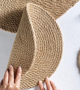 Rattan Cup <b>Coasters</b> Dining Table Mat Heat Resistant Holder Hand <b>Woven</b> Jute Flax Oval Wicker Drink <b>Coaster</b> - Product Image 5