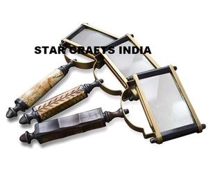 Loupe d'écran portable en laiton massif vintage avec lentille en verre optique et poignée en bois pour la lecture et la décoration artisanale - Product Image 3