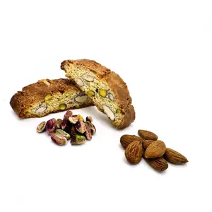 High quality handmade Italian biscuits - sweet hard texture - Cantucci with almonds and pistachios 200g bag