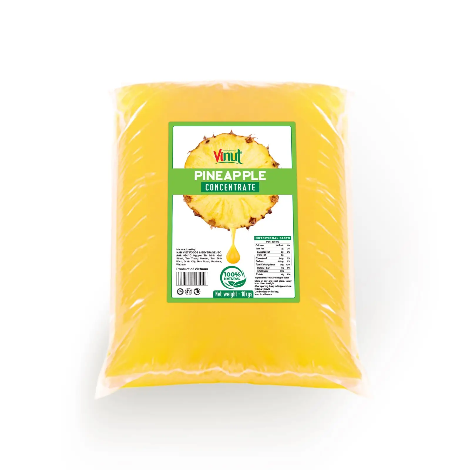10Kg Zak Vinut Concentraat 100% Ananas Sap Vietnam Bedrijf Distributie 10L Concentraat Sap