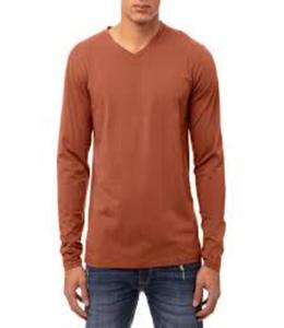 เสื้อยืดคอวีของผู้ชายผ้าคอตตอน100% 180กรัมแขนยาวเสื้อเปล่าสำหรับผู้ชาย - Product Image 4