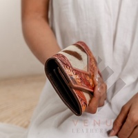 Selimut sadel gaya Barat kulit asli Clutch wanita modis dompet tas kulit sapi berkualitas tinggi bergigi rambut di Clutch