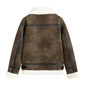 <b>Men</b> Sherpa Lined <b>Jacket</b> Faux <b>Suede</b> Bomber Coat Zip Up Winter Outerwear for Casual Streetwear - Product Image 4