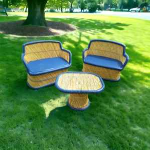 Juego de sofá de salón de bambú para sala de estar de lujo, muebles de jardín al aire libre para comedor, sofá cama de 2 plazas, cojín con mechones - Product Image 5