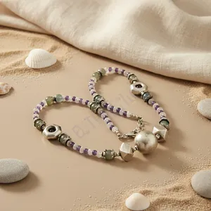 Collier de puissance pour femme en argent plaqué avec perles d'améthyste, style bohème géométrique, bijoux en alliage, cadeau - Product Image 3