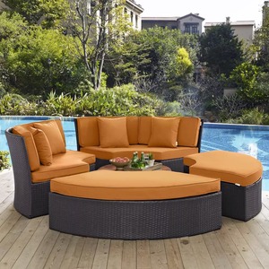 Lit de repos rond en rotin moderne pour patio avec auvent rétractable, ensemble de lit de jour d'extérieur, coussin résistant aux intempéries, mobilier de luxe pour villas et complexes hôteliers - Product Image 3