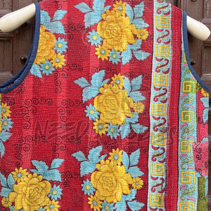 Chaleco Kantha de algodón bordado elegante hecho a mano para mujer, Chaqueta corta de invierno, chaleco con diseño de retazos, ropa exterior de lona - Product Image 4