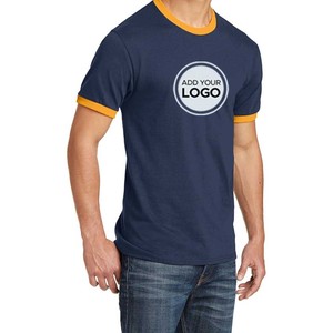 Venta al por mayor de los hombres 50/50 cuello redondo de manga corta Ringer camiseta 50% Algodón 50% poliéster camisetas - Product Image 2
