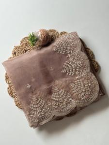 Beau tissu à la mode d'organza de qualité lourde avec l'exportateur et le fournisseur indiens de saree de broderie - Product Image 3