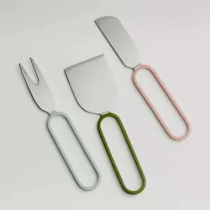 Juego de servidor de mantequilla de 4 cabezas de plata de acero inoxidable, mango de ratán de diseñador, utensilios de cocina, cubiertos de mesa, cubiertos - Product Image 4