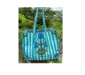El mejor bolso de mano acolchado con estampado Floral bohemio de algodón para mujer, ropa de fiesta para mujer, dos abiertos para ir de compras, uso en hombros - Product Image 1